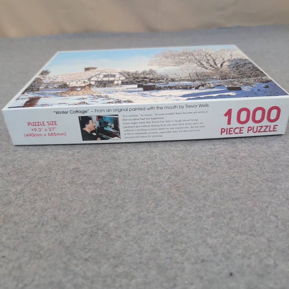 Winter Cottage Trevor Wells 1000 Piece Jigsaw Puzzle Mouth Painted Art Snow Scen - Picture 2 of 3